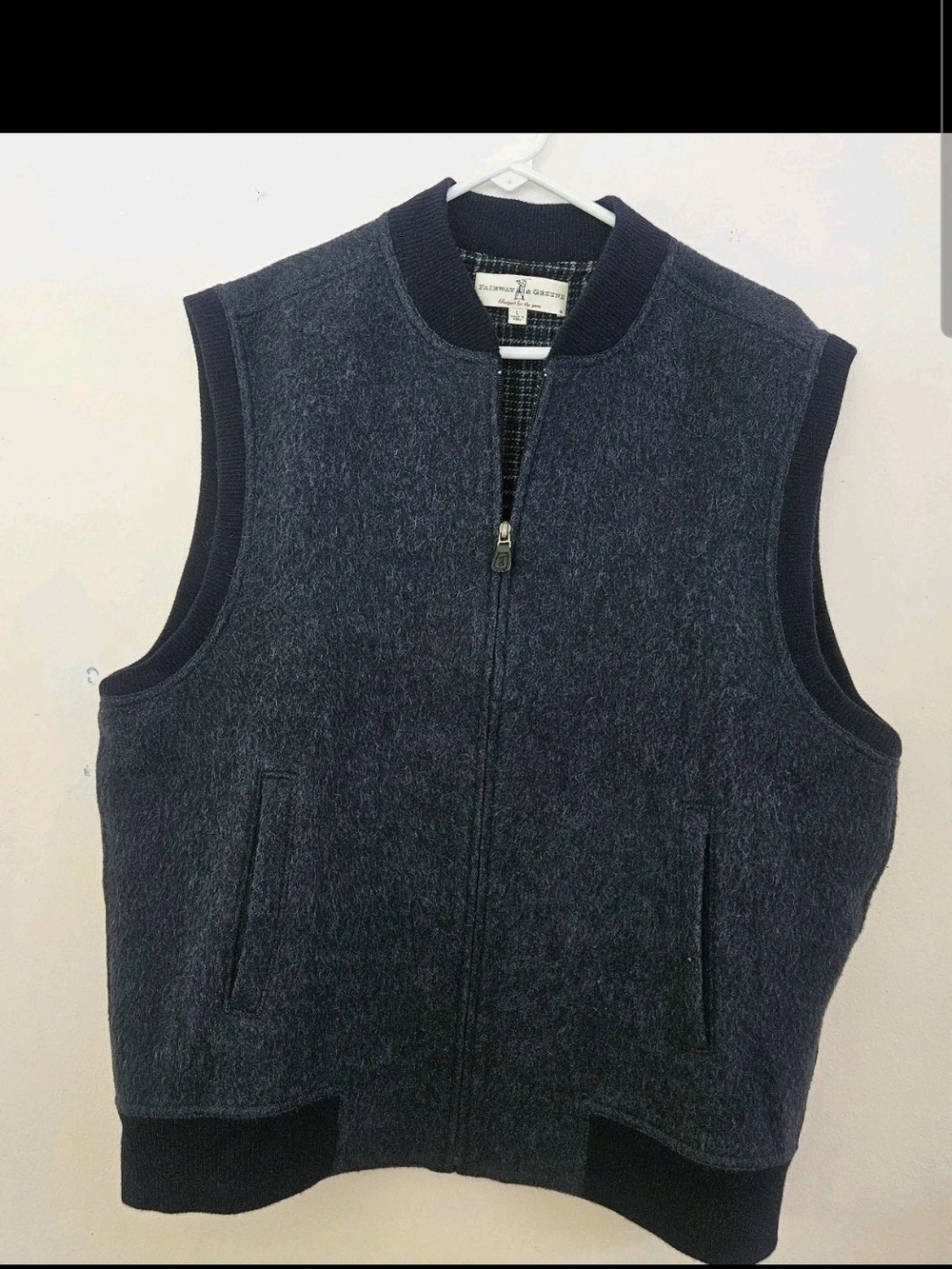 Fairway & Greene Men Large Full Zip Wool Alpaca Golf Vest Navy Peru Luxury